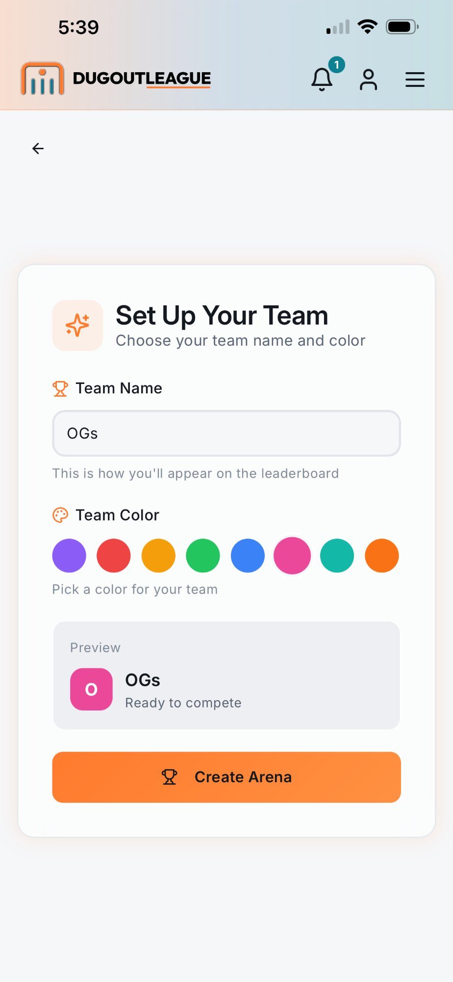 Team Setup Screen